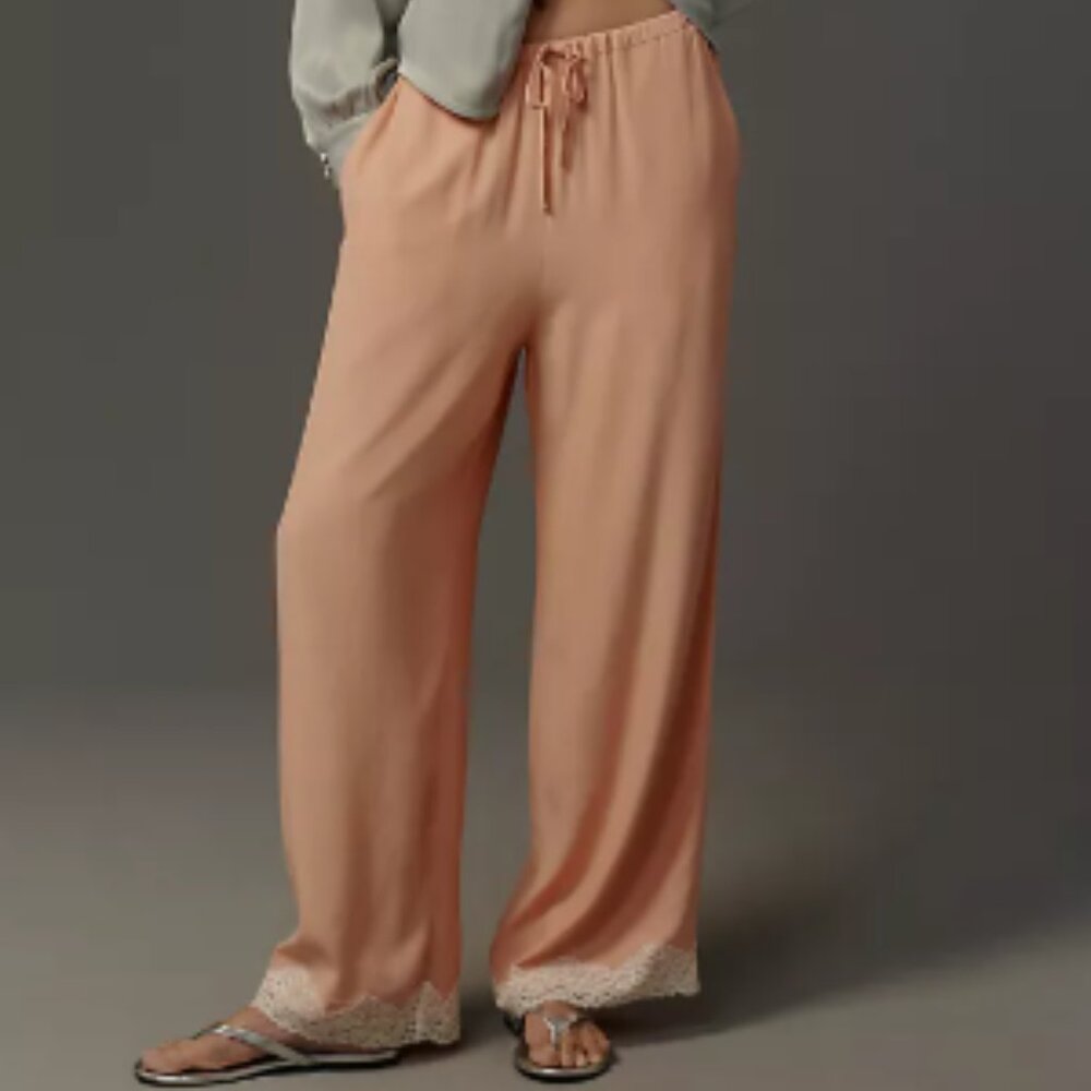 Brand New By Anthropologie Lace-Trim Silky Pull-On Pants